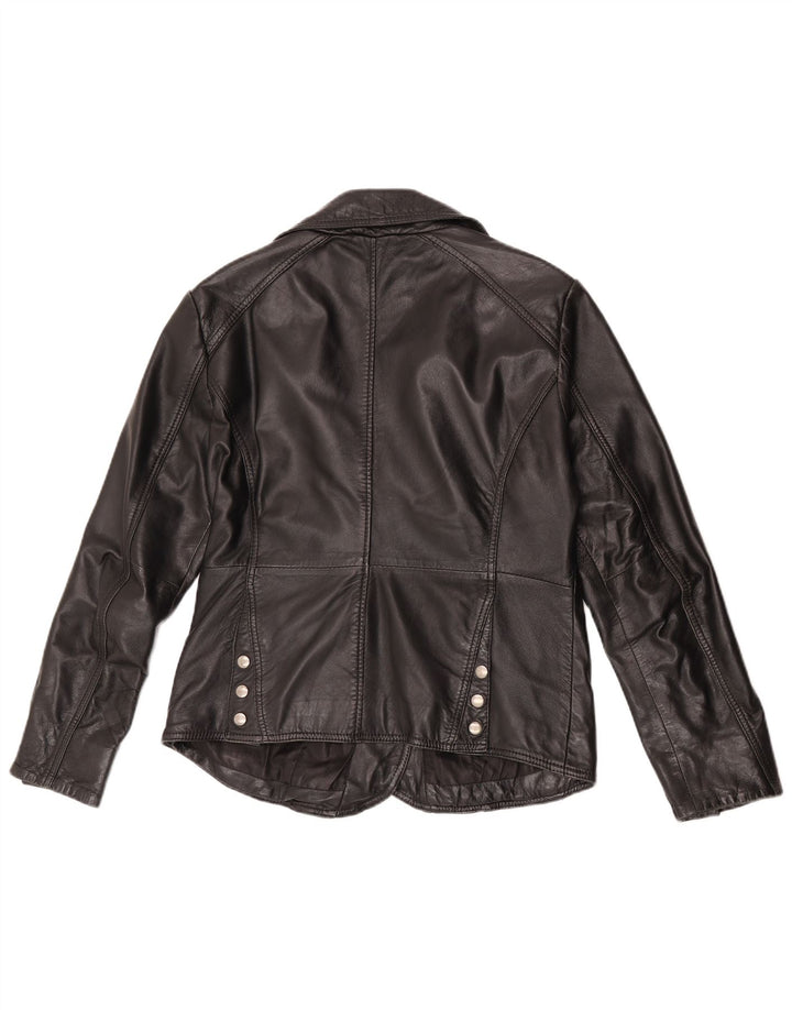 Vintage mujer cuero biker chaqueta EU 42 cuero negro grande