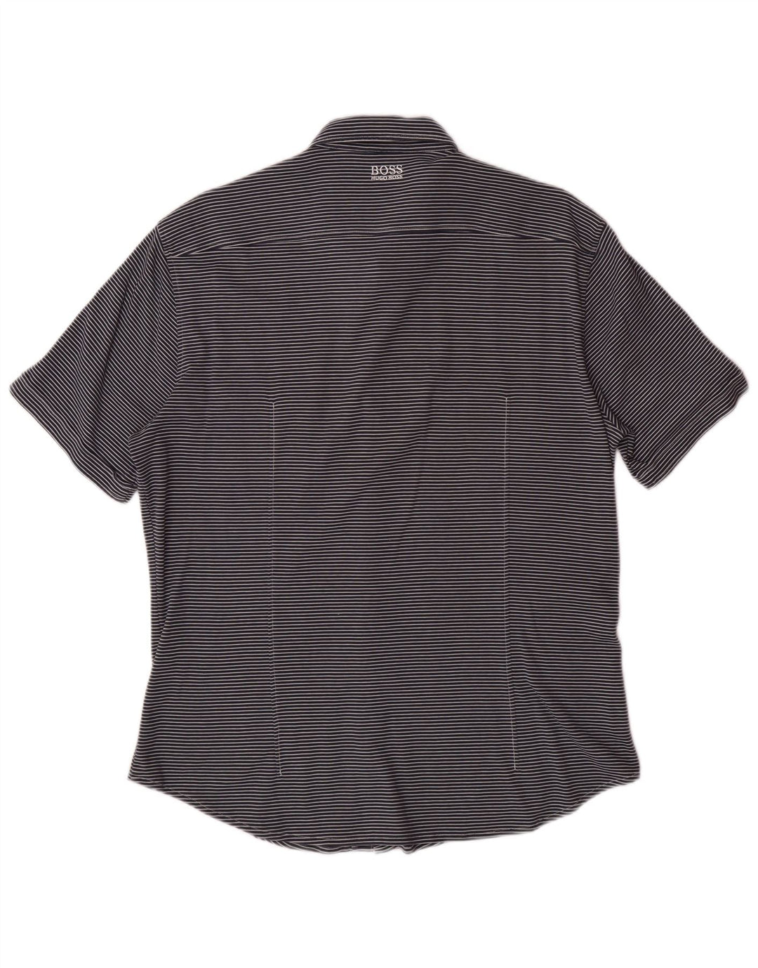 HUGO BOSS Camisa de manga corta ajustada para hombre, talla grande, azul marino, a rayas