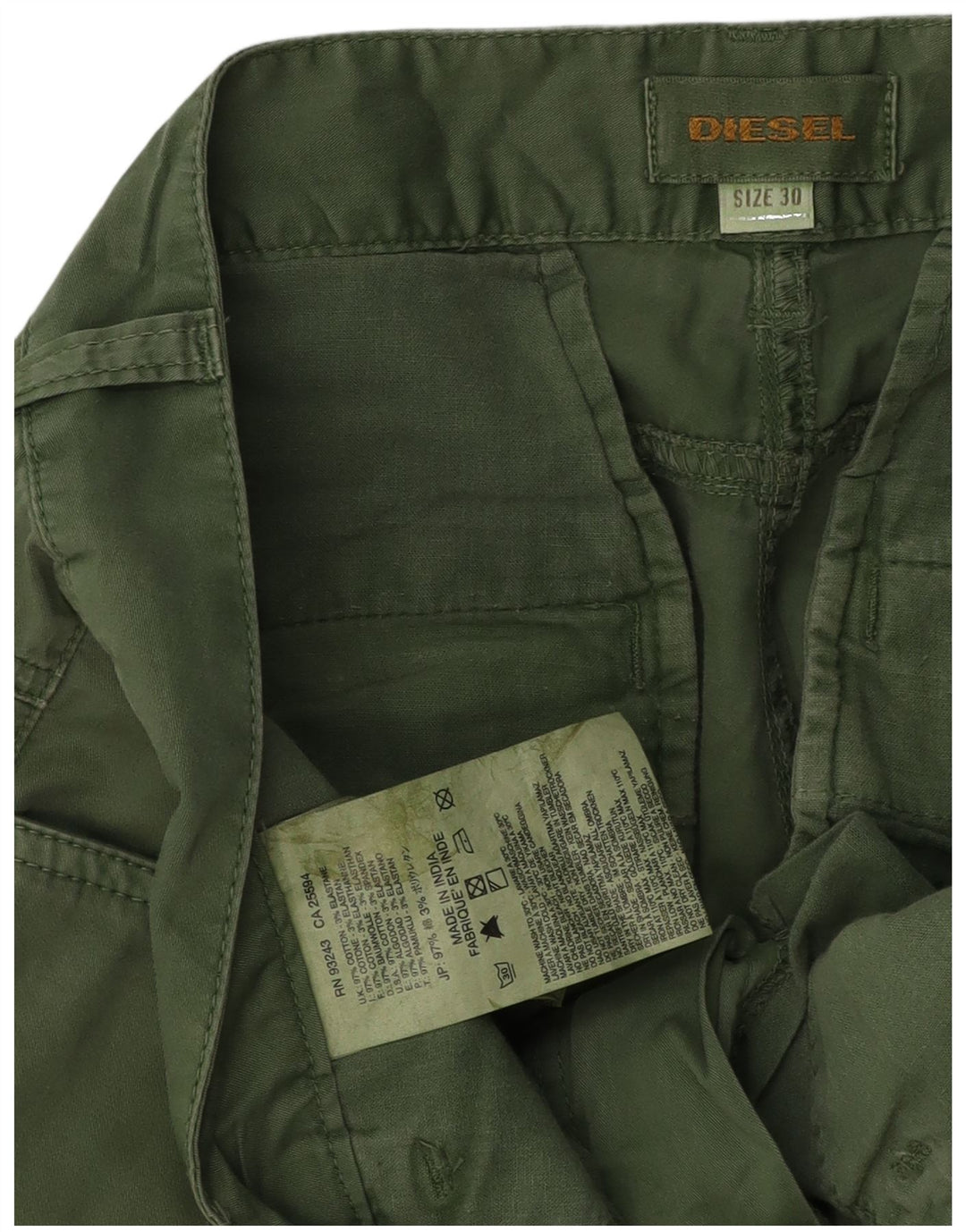 DIESEL Pantalón Cargo Slim W30 L30 Algodón Verde Mujer
