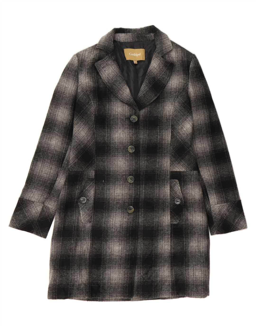 CONBIPEL Womens Overcoat IT 44 Medium Black Check Wool Vintage Conbipel and Second-Hand Conbipel from Messina Hembry 