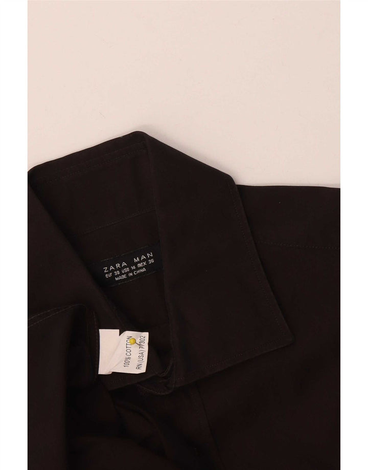 Zara Camisa Hombre EU 38 Algodón Marrón Medio