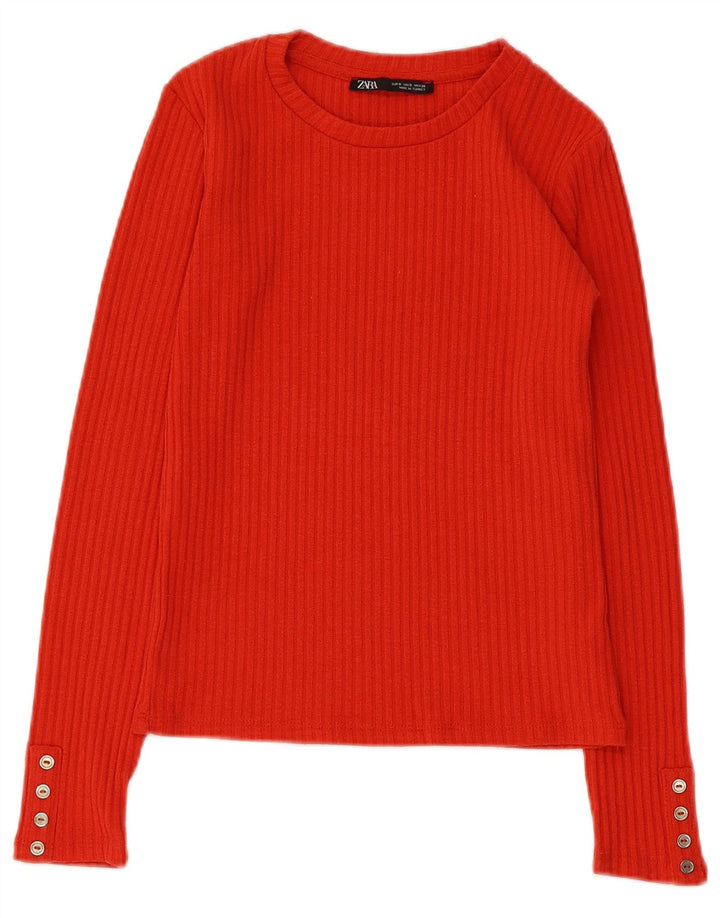 Zara Mujer Top Manga Larga UK 8 Small Rojo