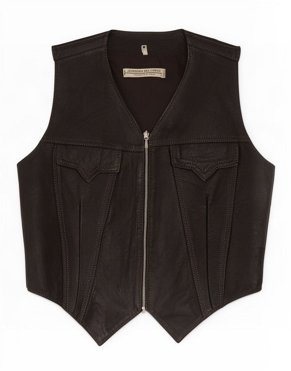 Jeanseria Del Corso Chaleco de cuero para mujer UK 42 Mediano Negro