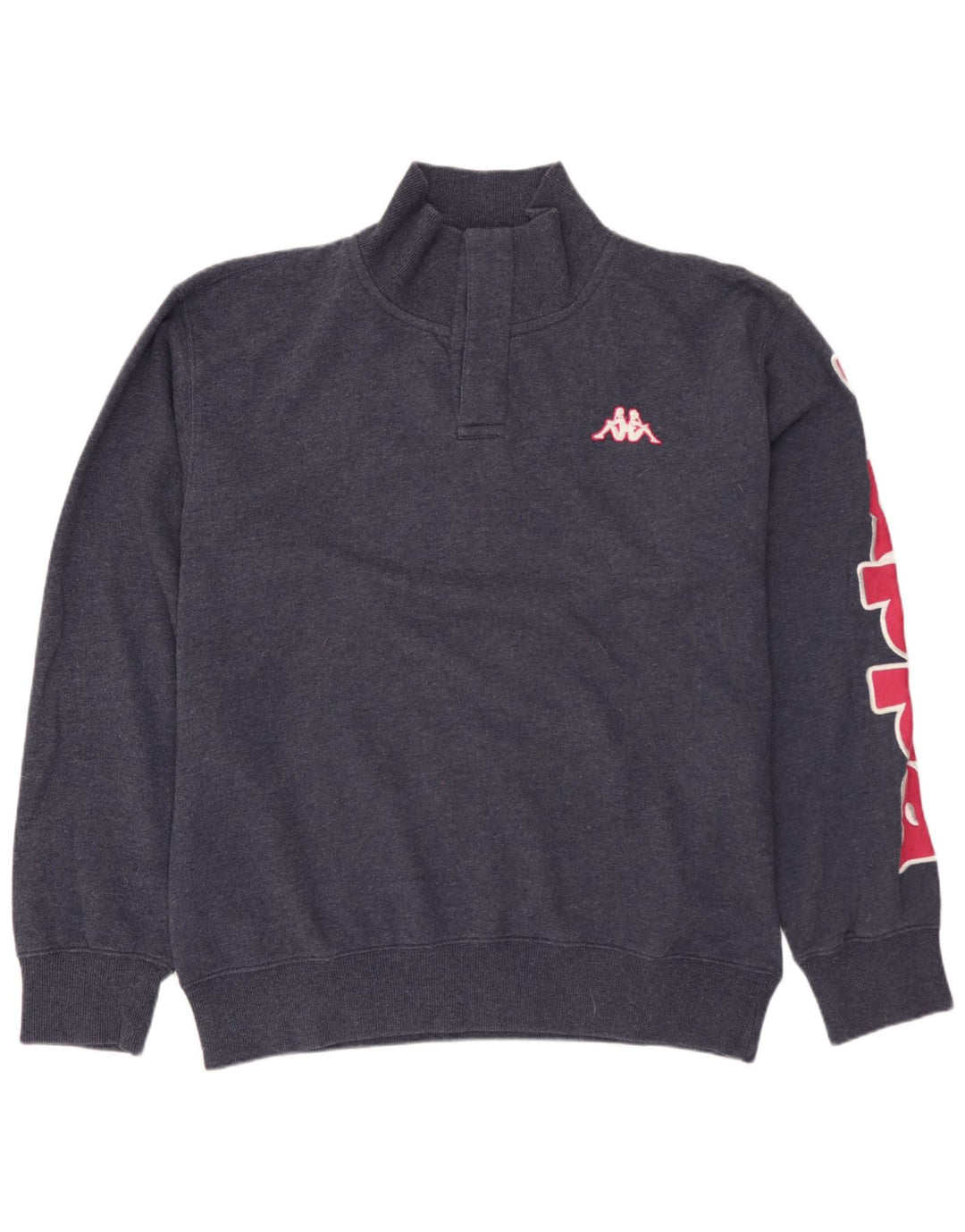 KAPPA Mens Graphic Zip Neck Sudadera Jumper Large Azul Marino Algodón