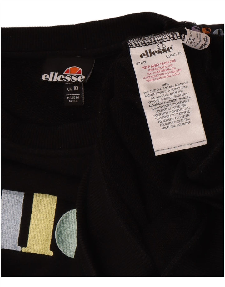 Ellesse Mujer Gráfico Sudadera De Gran Tamaño Jersey UK 10 Small Negro
