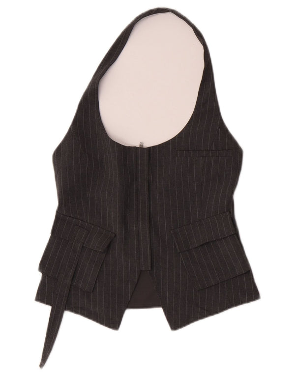 Zara Mujer Chaleco Con Cuello Halter UK 8 Small Gris Pinstripe Poliéster