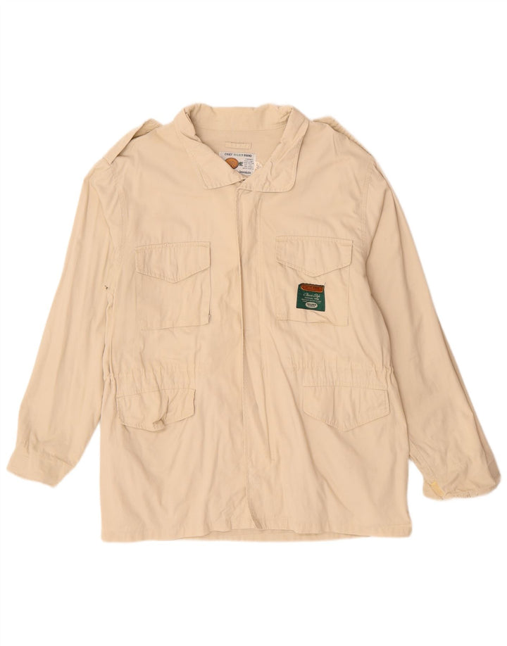 VINTAGE Chaqueta militar para hombre Reino Unido 40 Algodón beige grande