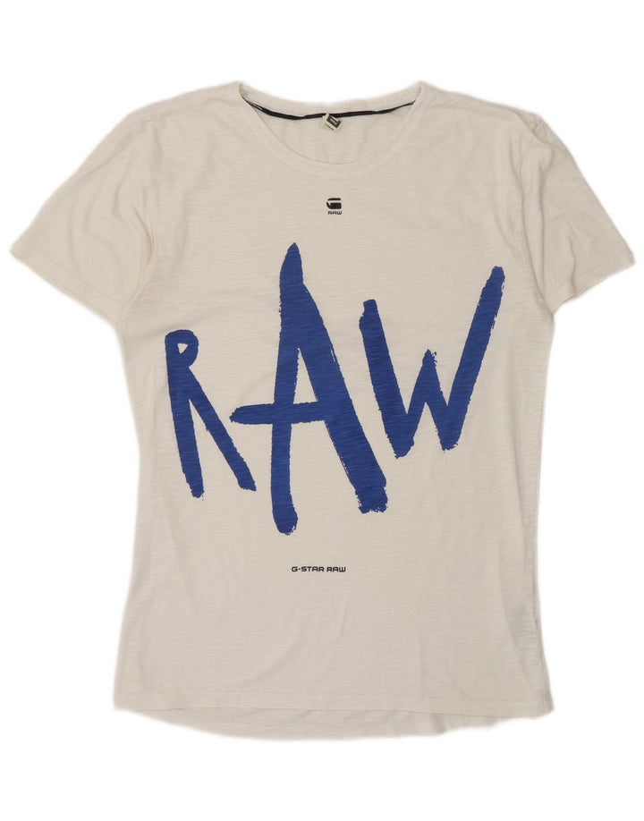 G-Star Hombre Camiseta Gráfica Top Mediano De Algodón Moteado Blanco
