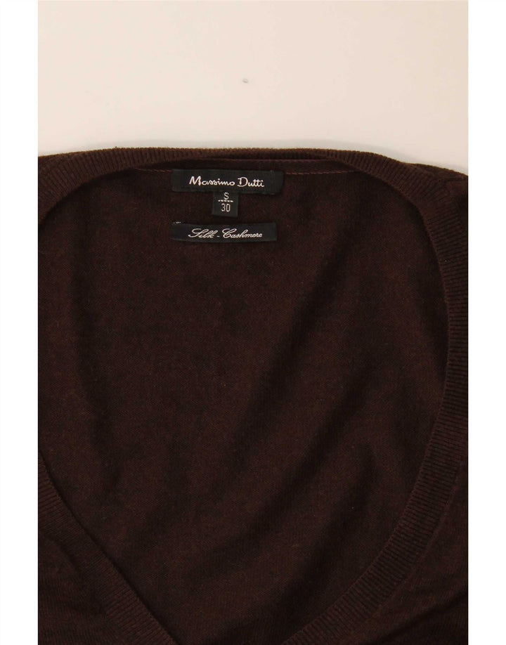 Massimo Dutti Jersey con Cuello en V para Mujer UK 40 Small Seda Marrón