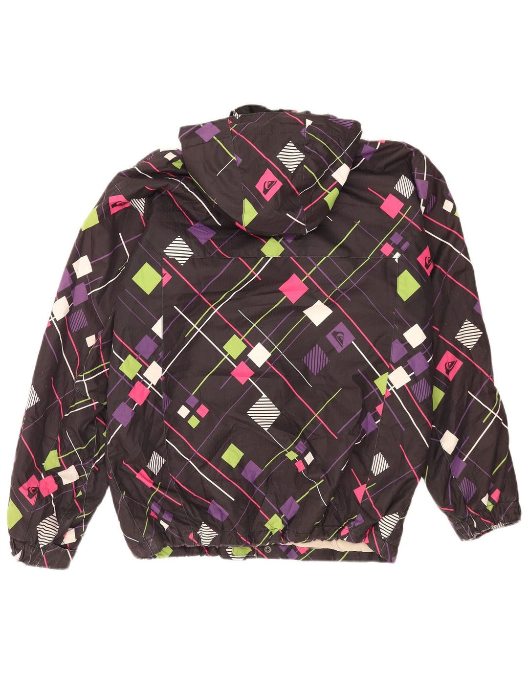 Quiksilver Chaqueta Cortavientos con Capucha para Mujer UK 44 Mediano Negro Geométrico