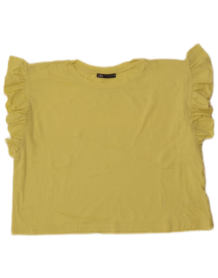 Zara Mujer Crop Camiseta Top UK 44 Medio Amarillo