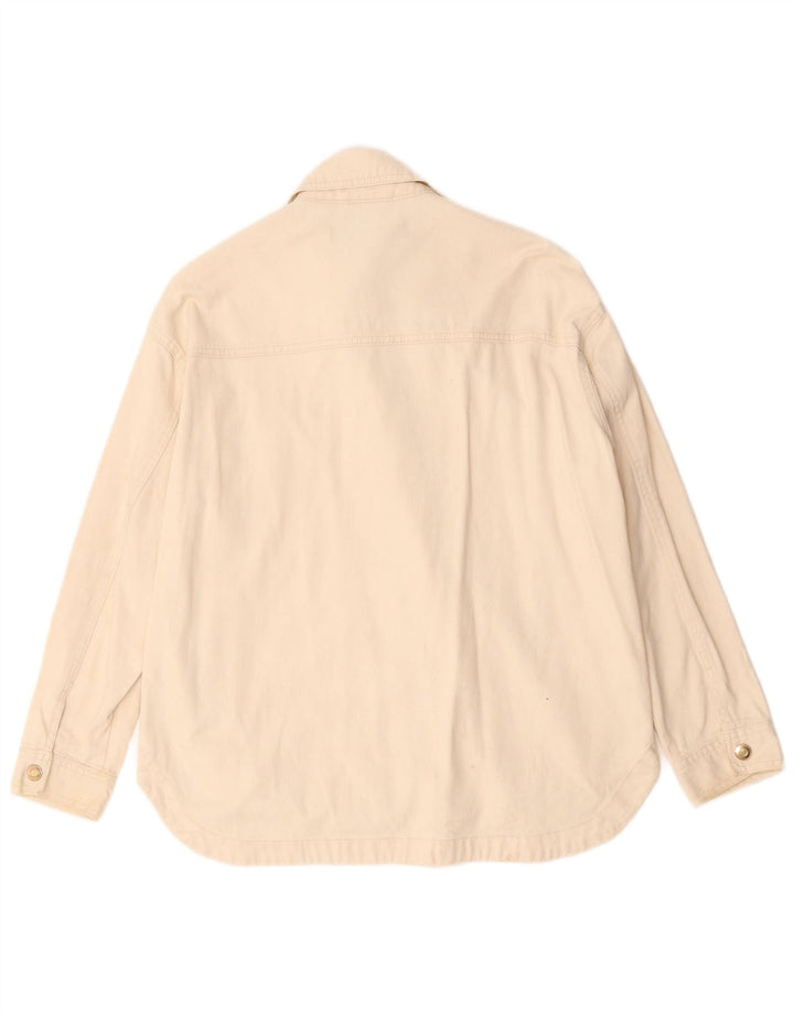 Zara Mujer Chaqueta Bomber UK 10 Pequeña Algodón Blanco Roto