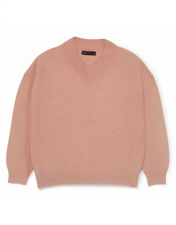Marks & Spencer Suéter tipo jersey de gran tamaño con cuello en V para mujer UK 10 Small Pink