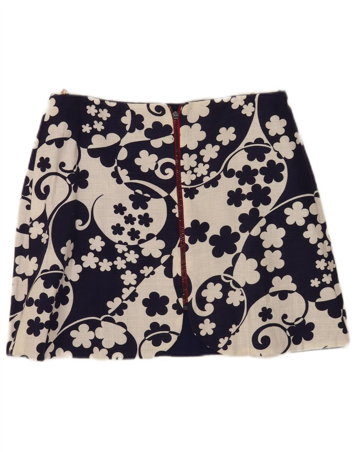 Vintage mujer mini falda W28 medio azul marino floral