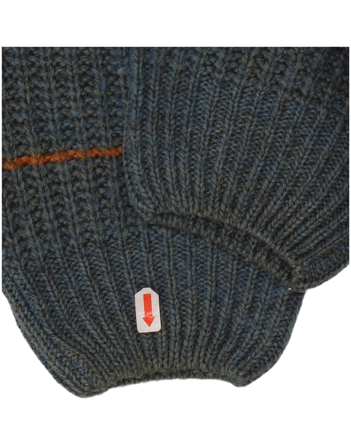 Vintage hombres cuello redondo jersey suéter IT 50 medio azul rayas