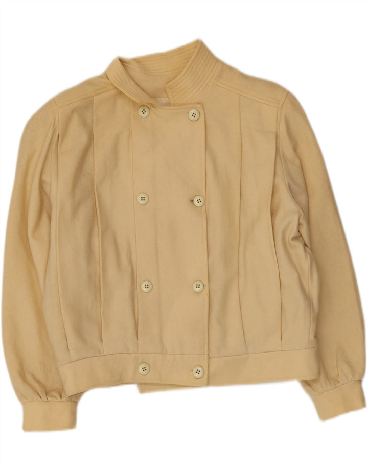 Vintage mujer bomber chaqueta Reino Unido 14 lana beige media