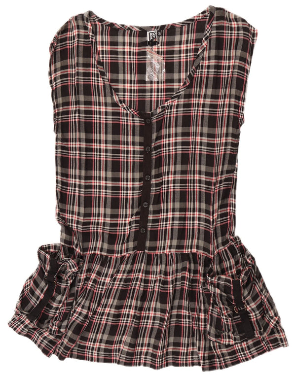 Roxy Vestido Túnica Sin Mangas para Mujer UK 42 Medium Black Check Cotton