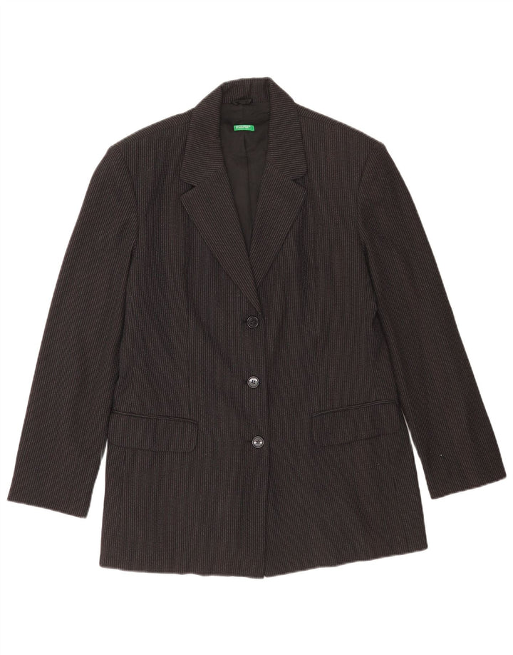 Benetton Chaqueta Americana De 3 Botones IT 46 Grande A Rayas Negras