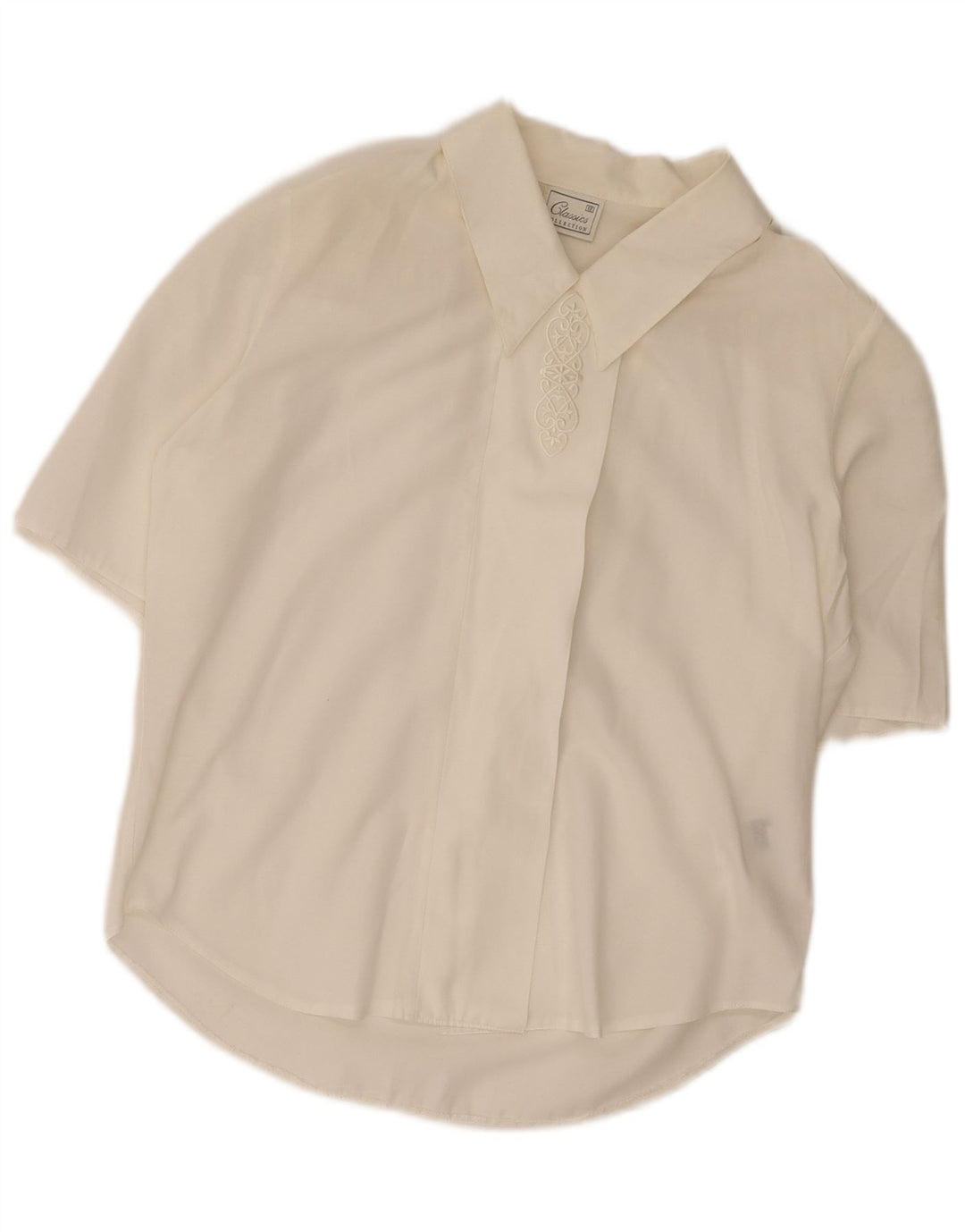 Blusa clásica de manga corta para mujer, talla 40, talla mediana, color blanco