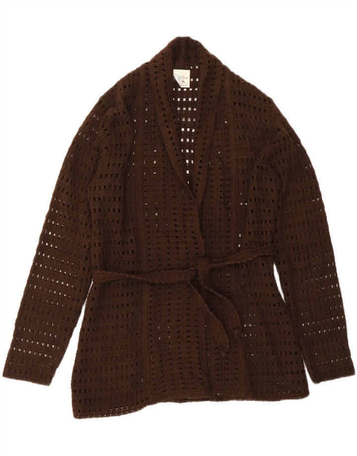 VINTAGE Mujer Crochet Cardigan Suéter Reino Unido 14 Grande Marrón Acrílico