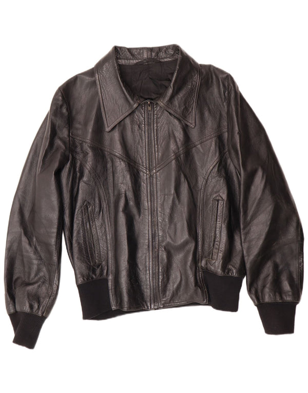 Vintage chaqueta de cuero para hombre Reino Unido 38 Medio Negro Clásico