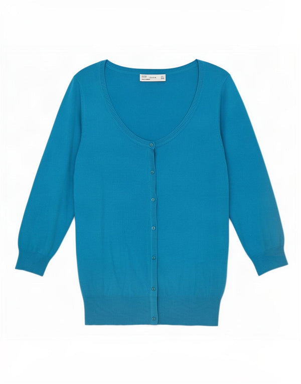 Zara - Cárdigan de manga 3/4 para mujer, talla 40, talla grande, algodón azul