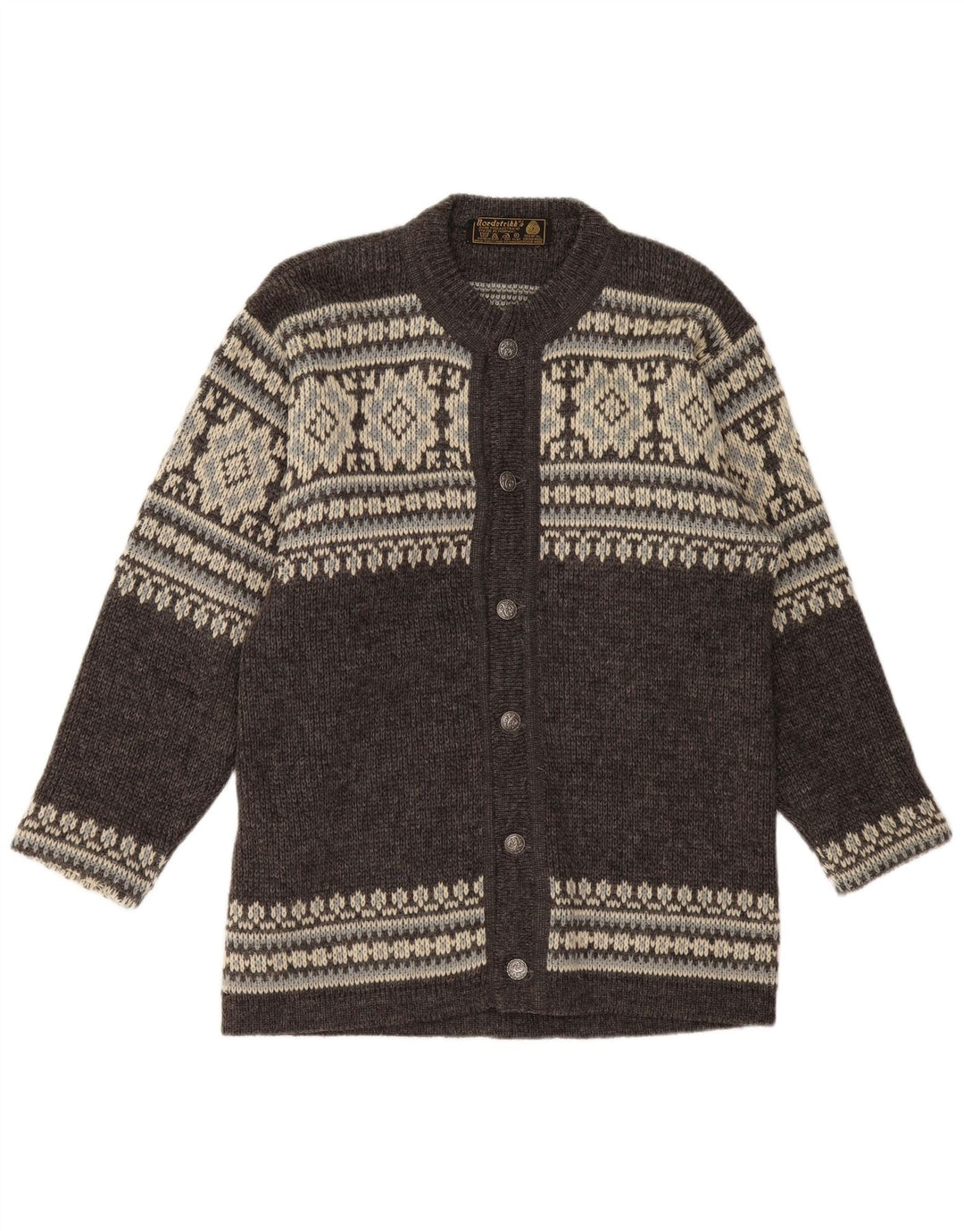 NORDSTRIKK Suéter Cárdigan para Hombre Pequeño Gris Lana Virgen Fair Isle