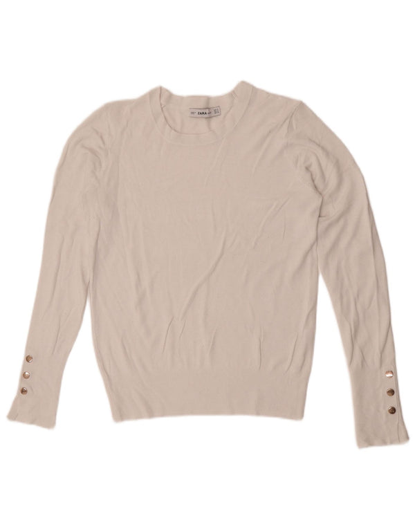 Zara Womens Crew Neck Jumper Sweater UK 12 Medium White