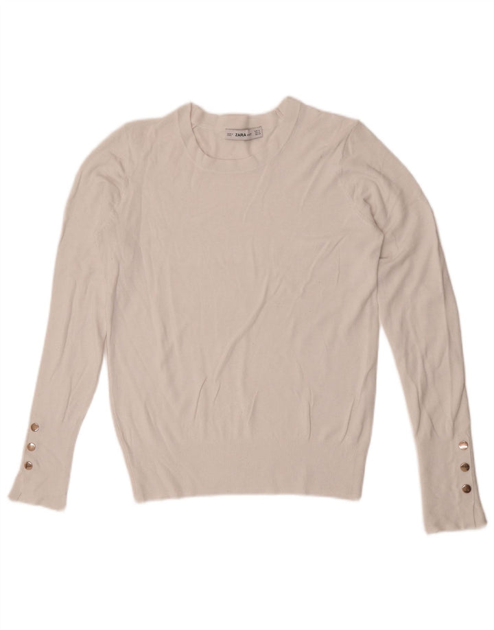 Zara - Jersey de cuello redondo para mujer, talla 40, talla M, color blanco