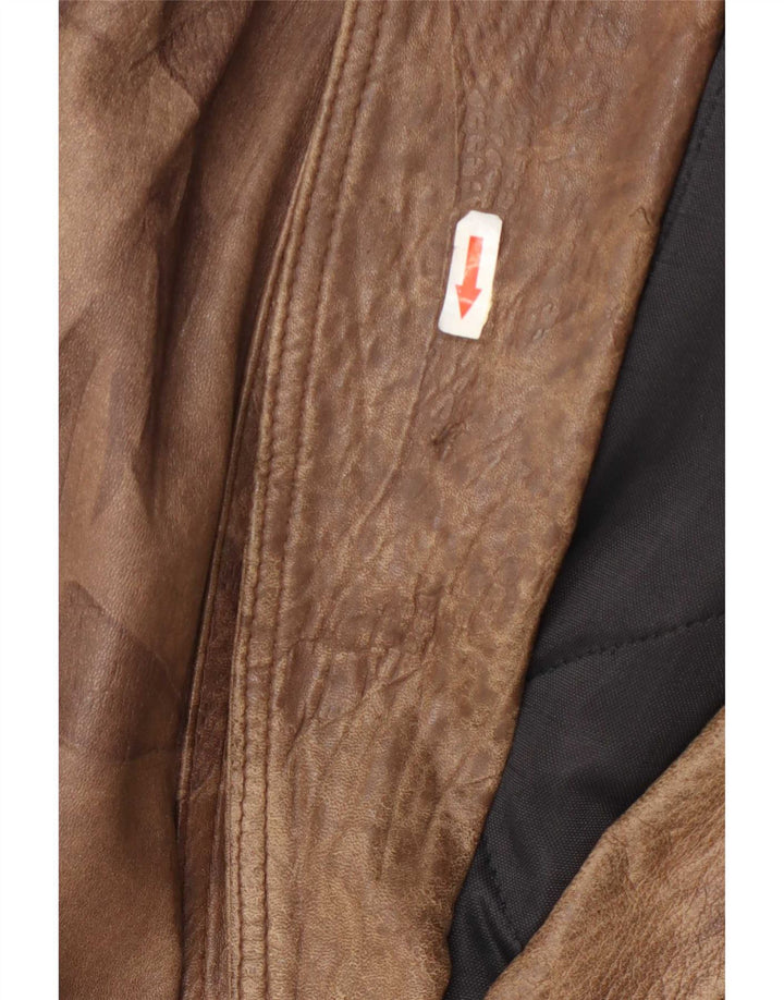 Vintage mujer doble pecho chaqueta de cuero EU 42 gran patchwork marrón