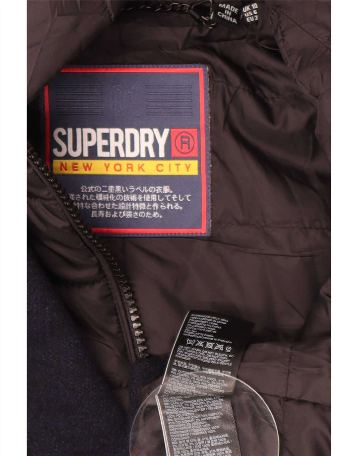 Superdry Abrigo con capucha para mujer UK 40 Small Lana azul marino