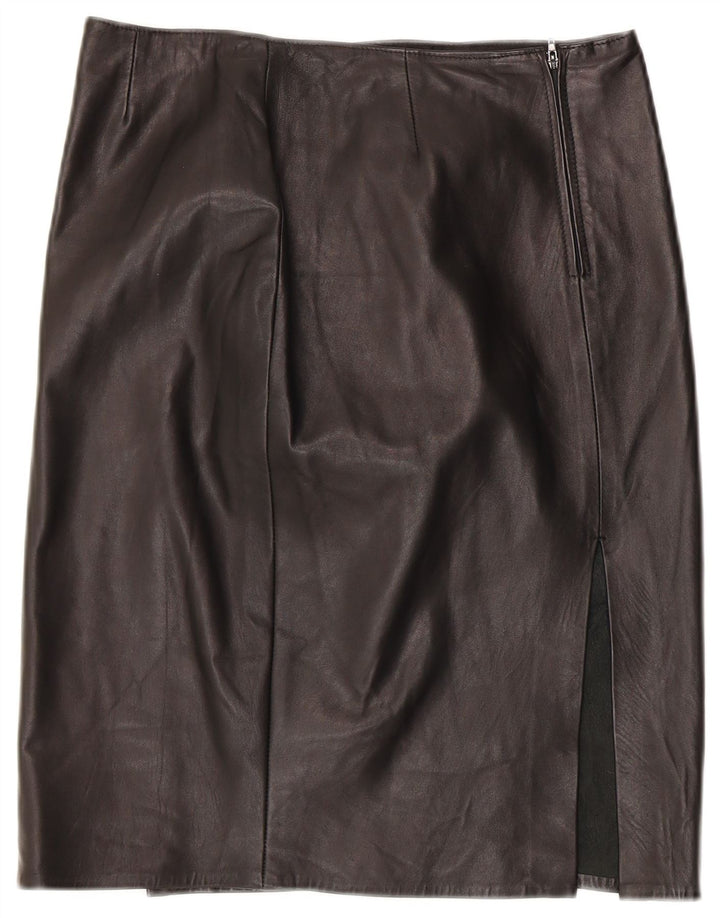 Falda de cuero vintage para mujer IT 46 Grande W30 Cuero negro