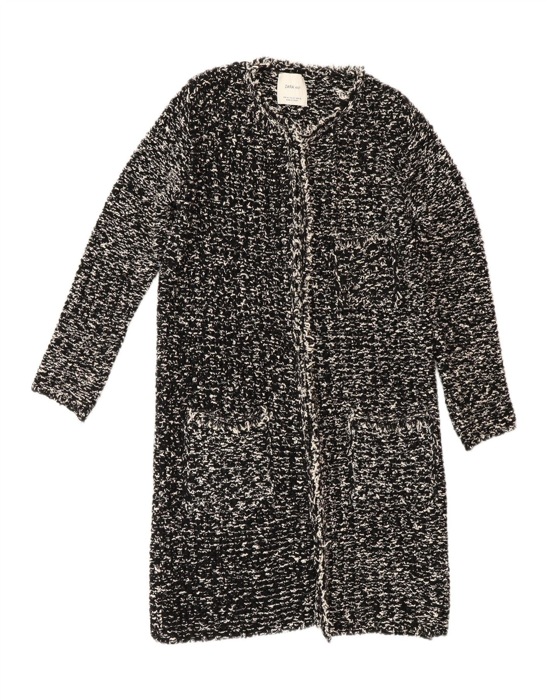 Zara Mujer Suéter Cárdigan Largo UK 44 Mediano Negro Moteado