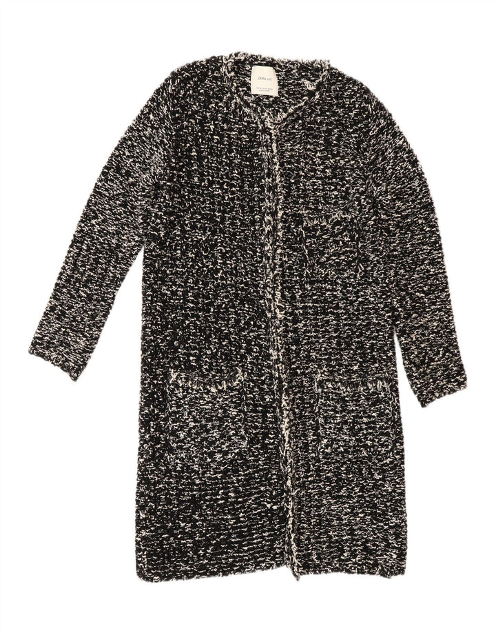 Zara Mujer Suéter Cárdigan Largo UK 44 Mediano Negro Moteado