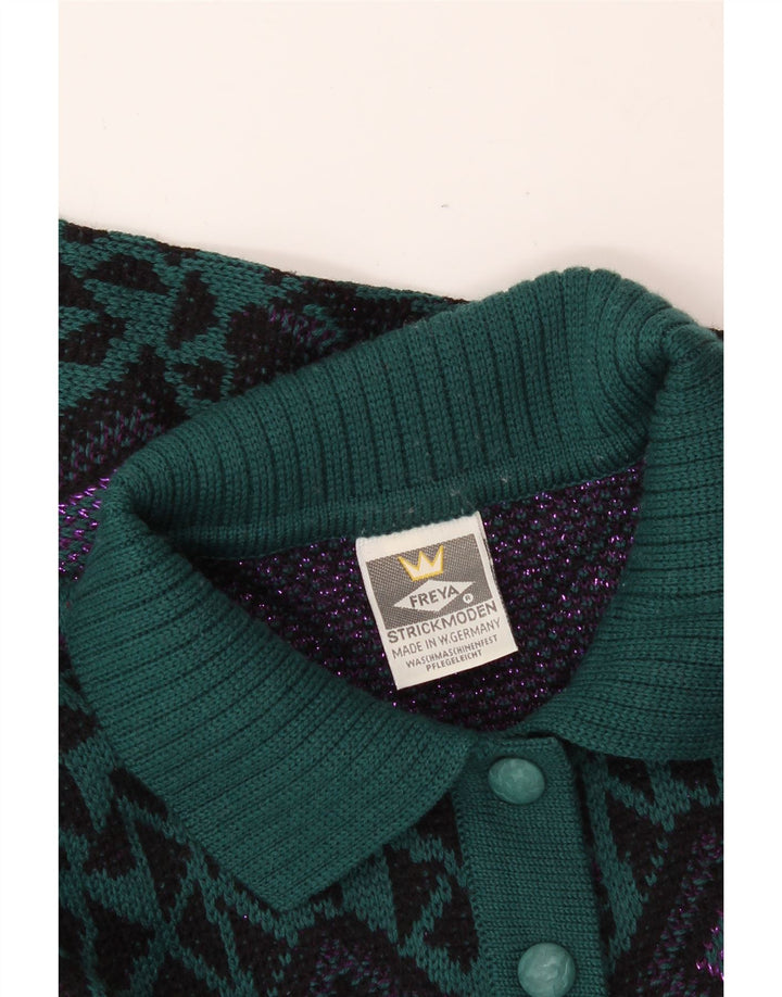 FREYA Womens Abstract Pattern Polo Neck Jumper Sweater UK 14 Medium Green Vintage Freya and Second-Hand Freya from Messina Hembry 