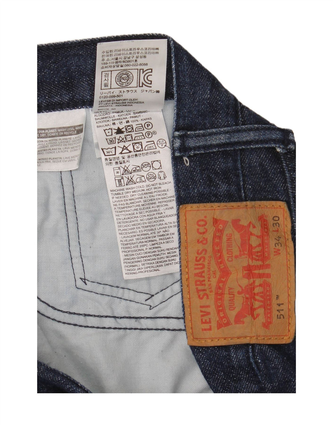 Levi's Hombre 511 Slim Jeans W34 L30 Algodón Azul Marino