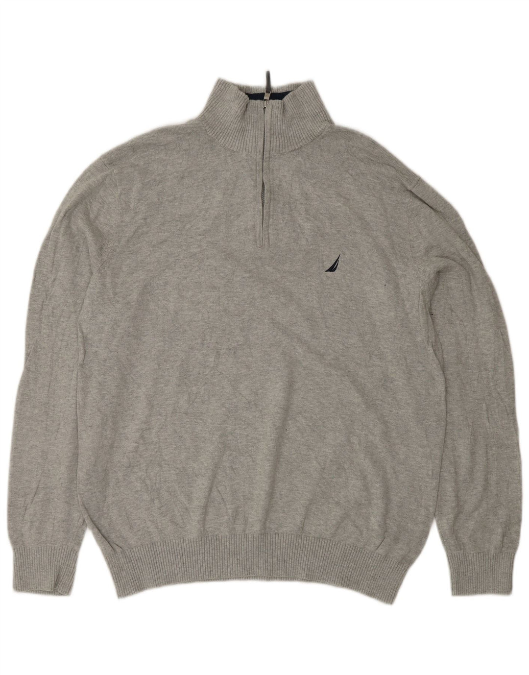 NAUTICA Suéter tipo jersey con cuello y cremallera para hombre, grande, gris