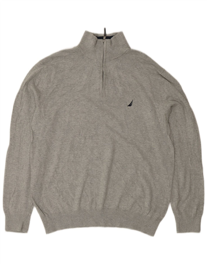 NAUTICA Suéter tipo jersey con cuello y cremallera para hombre, grande, gris