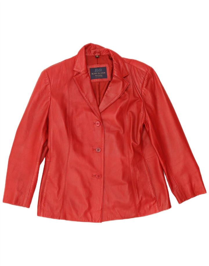 Vintage mujer 3 botones cuero Blazer chaqueta IT 46 cuero rojo grande