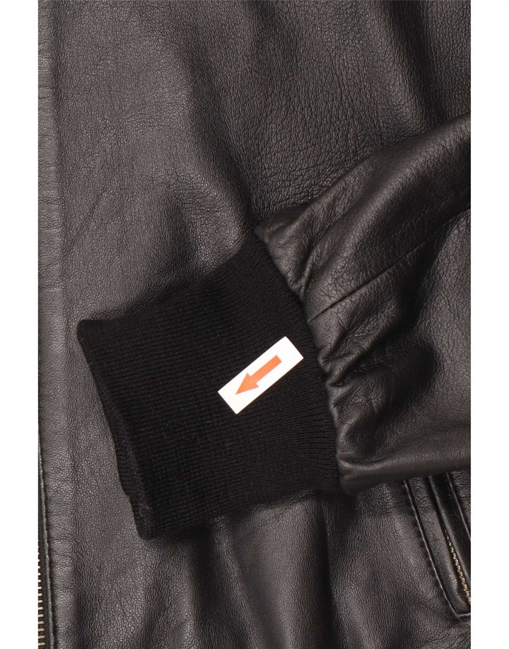 Vintage mujer bombardero chaqueta de cuero IT 44 Medio Negro