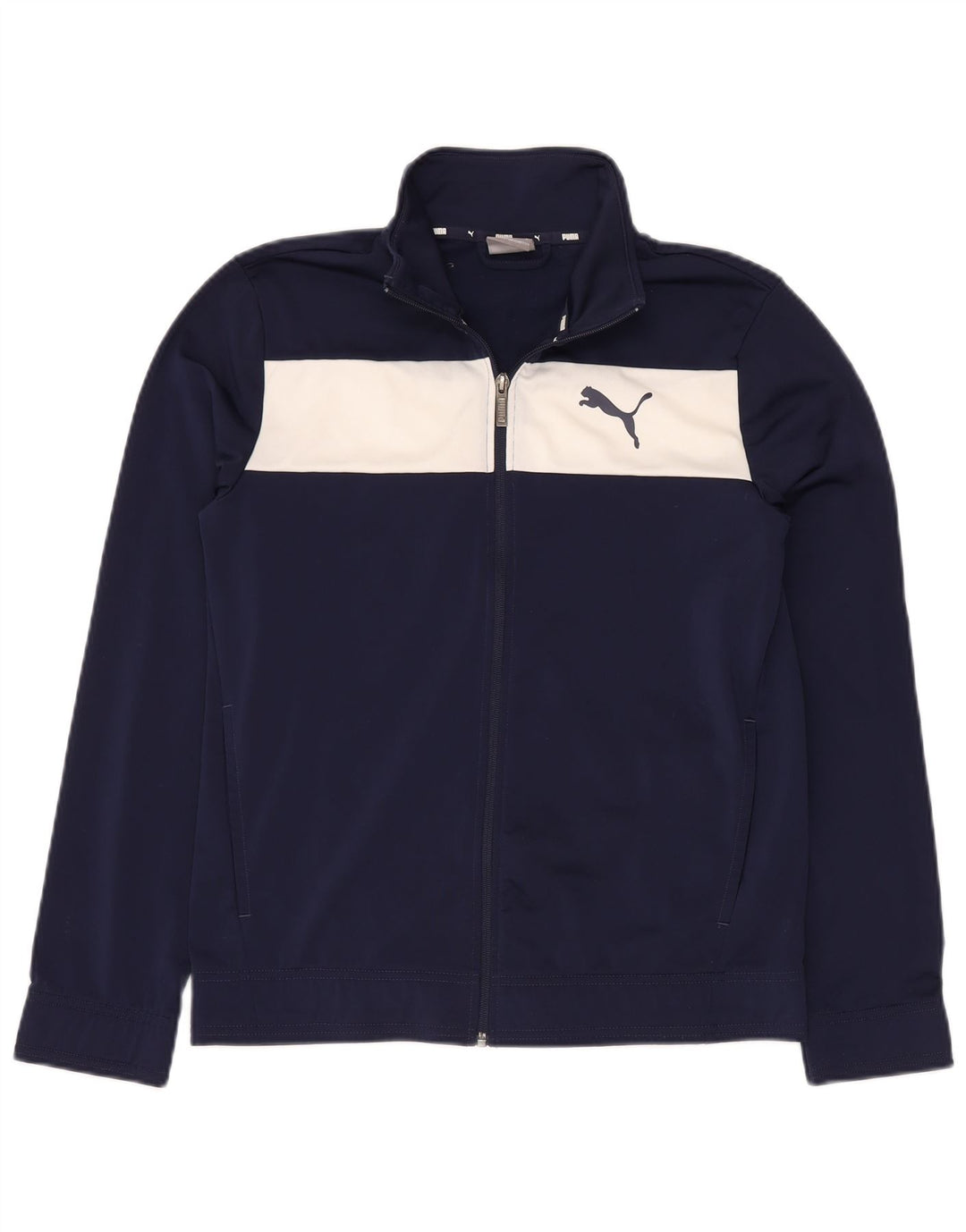 PUMA Chaqueta de chándal para hombre, talla pequeña, poliéster con bloques de color azul marino
