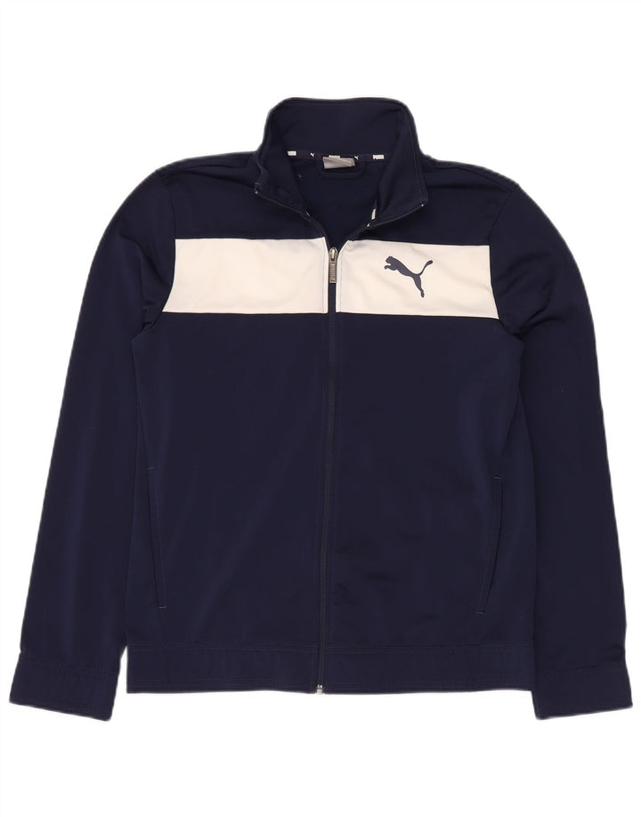 PUMA Chaqueta de chándal para hombre, talla pequeña, poliéster con bloques de color azul marino