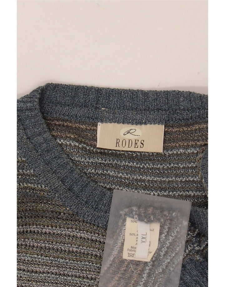 RODES Jersey de cuello redondo para hombre, talla 2XL, algodón a rayas multicolor