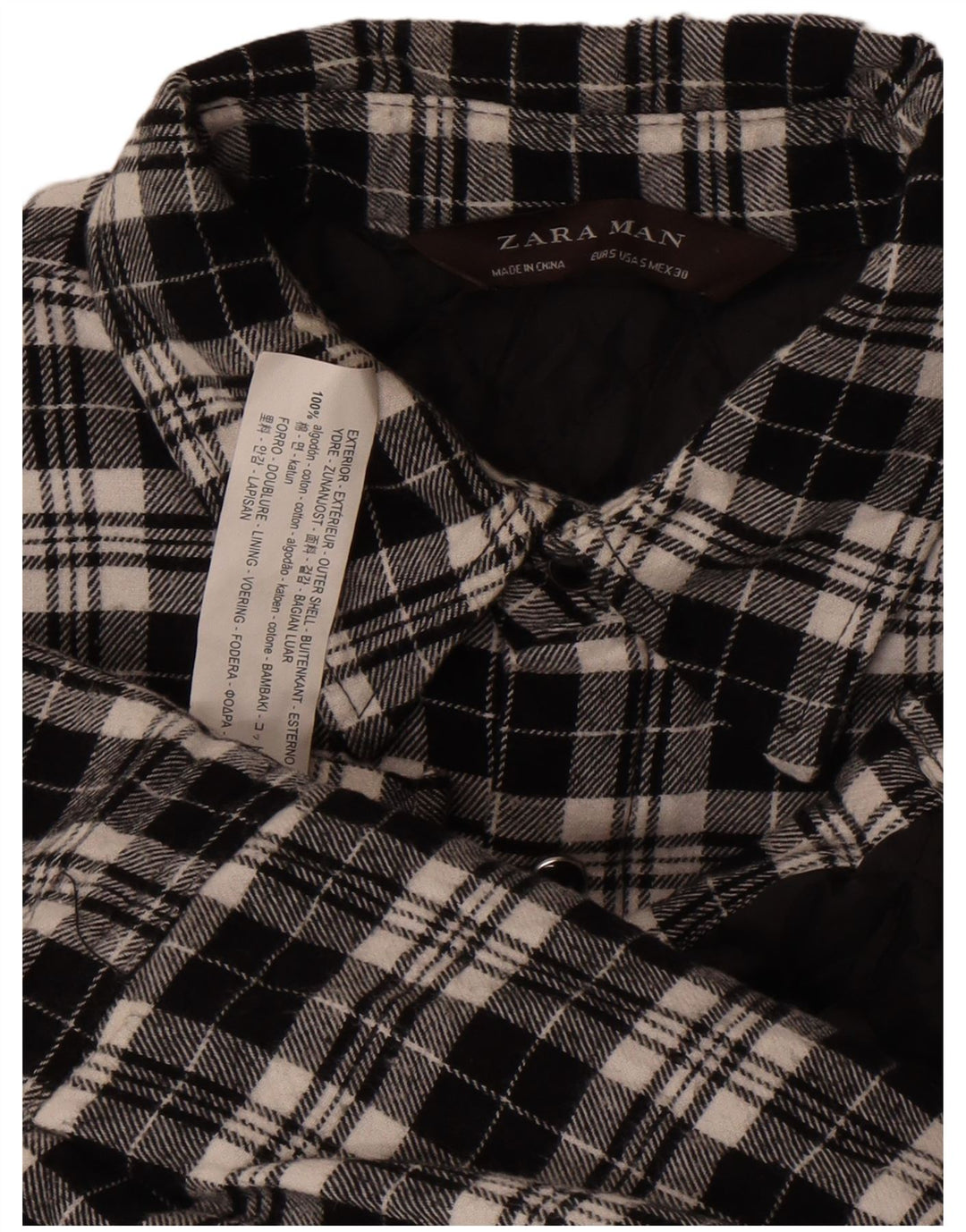 Zara Hombre Camisa De Franela Lumberjack Small Algodón A Cuadros Negros