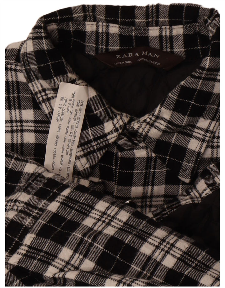 Zara Hombre Camisa De Franela Lumberjack Small Algodón A Cuadros Negros