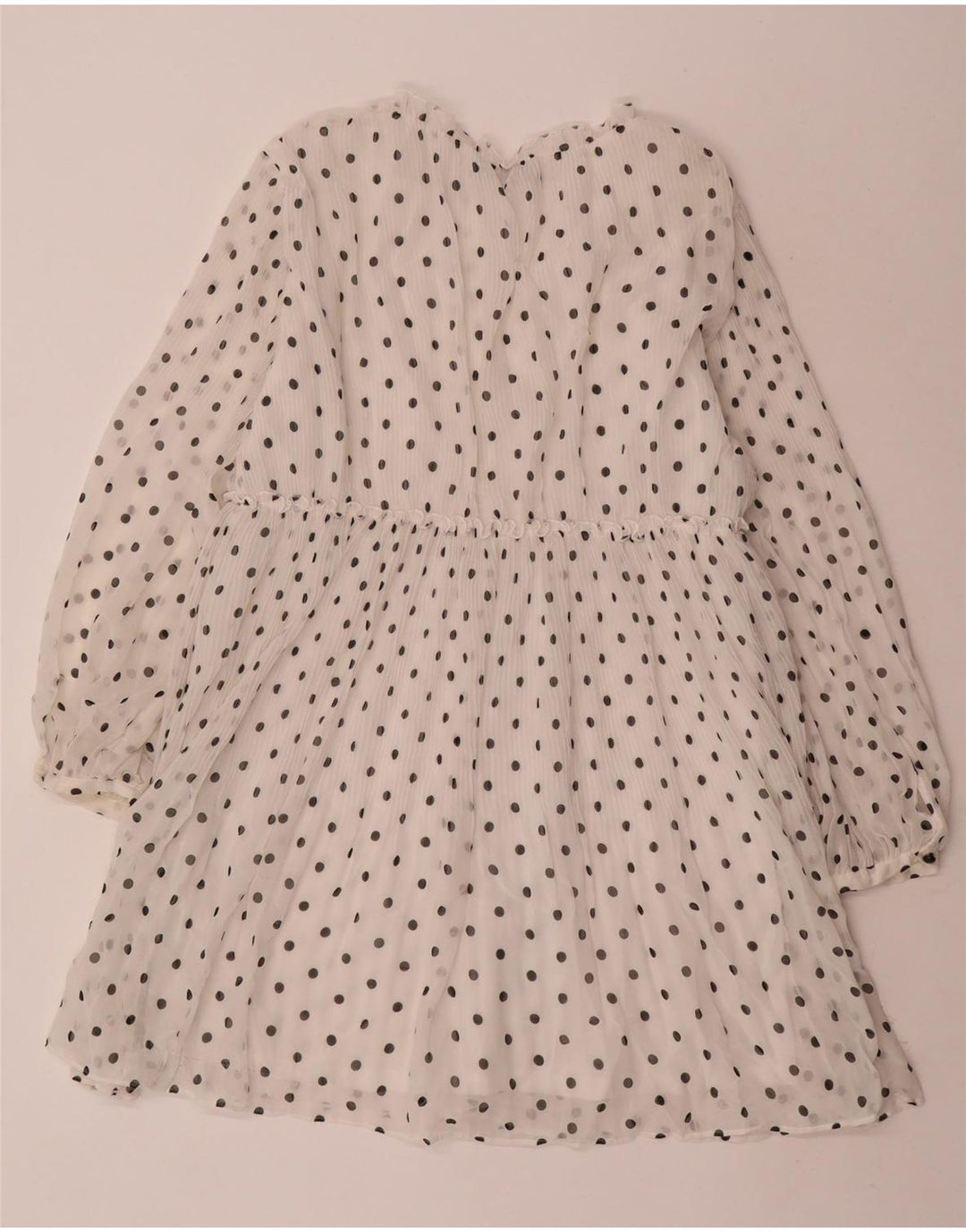 ZARA Vestido evasé de manga larga para mujer UK 44 Poliéster con lunares blancos medianos