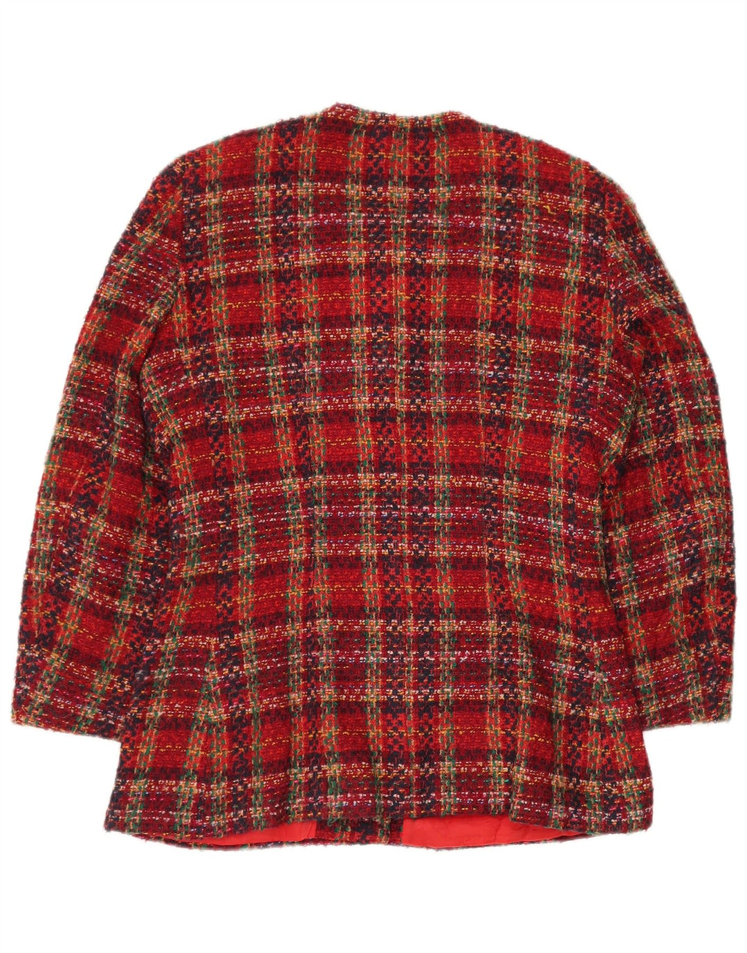 VINTAGE Chaqueta Blazer de 6 botones para mujer Reino Unido 12 Lana de cuadros rojos medianos