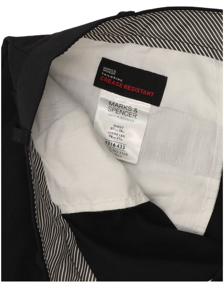 Marks & Spencer Pantalón de traje recto para hombre W38 L31 Poliéster azul marino