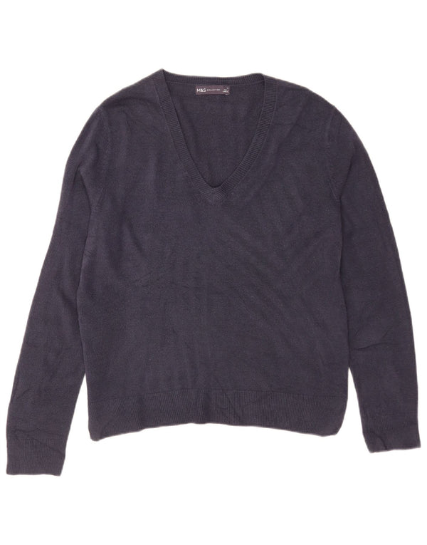 Marks & Spencer Suéter con Cuello en V para Mujer UK 40 Medio Azul Marino Acrílico