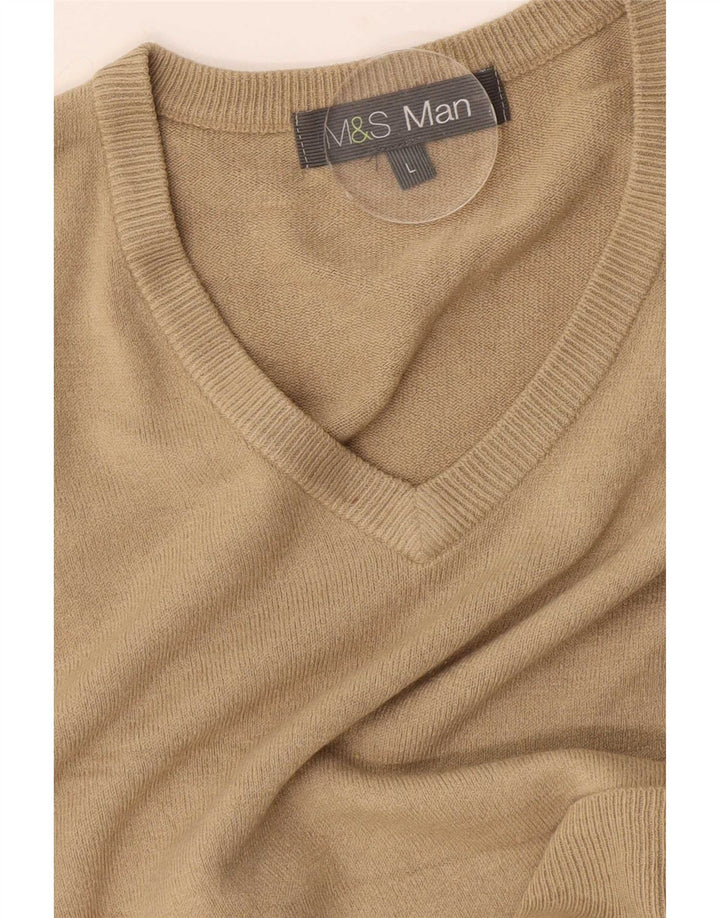Marks & Spencer Jersey con cuello en V para hombre, talla grande, color beige